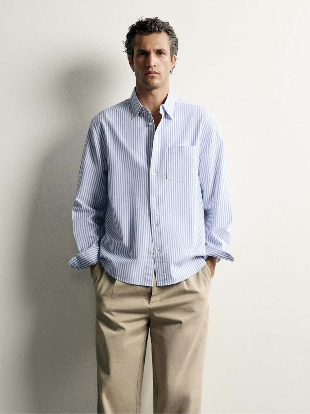 Zara Mens Textured Oxford Button-Down Shirt 100% Cotton